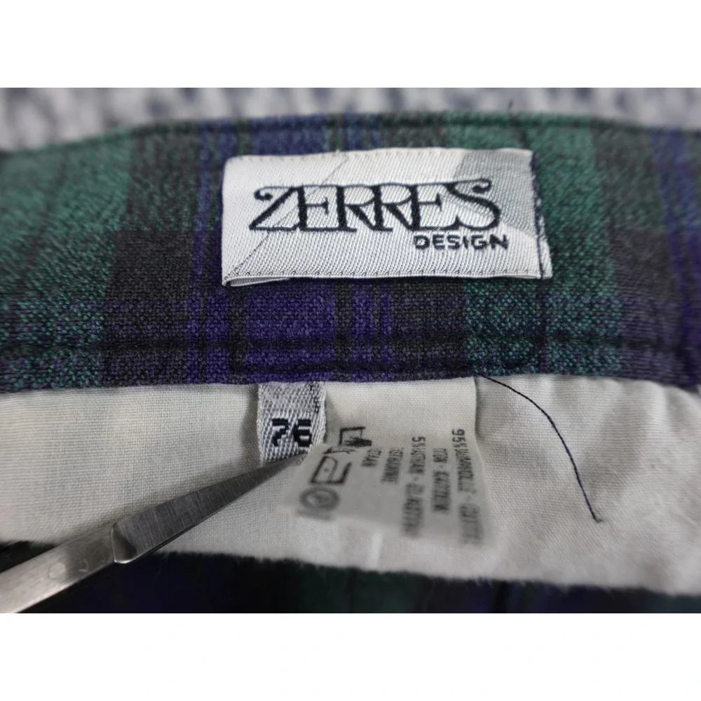 Zerres High Waisted Black Watch Plaid Slim Leg‎ Trousers Green Navy Blue Size 26